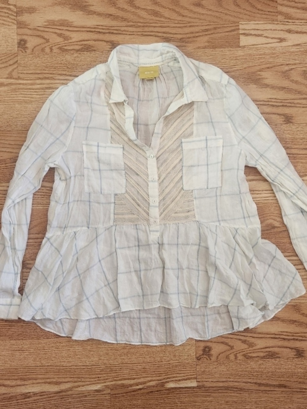 EUC Maeve Anthropologie White/Blue/Cream Gingham Top, Size 16